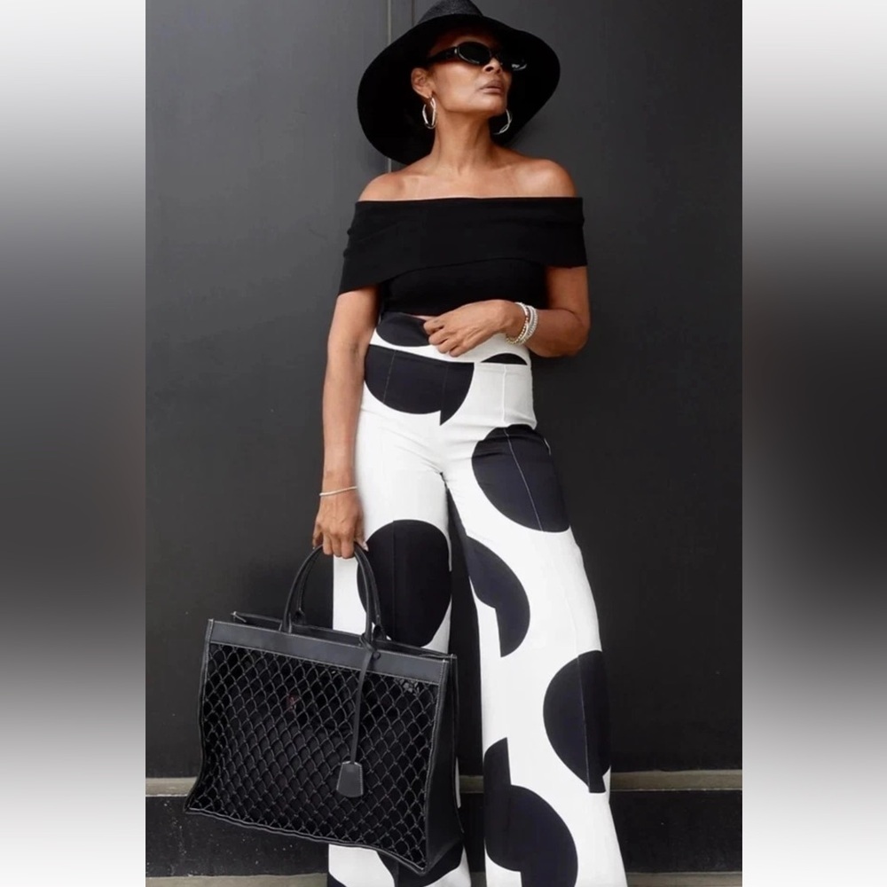 ZARA POLKA DOT WIDE-LEG PANTS